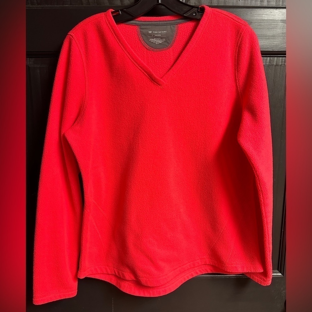 Tek Gear V Neck Fleece Pullover High Low Hem Women’s Size Large Bright Pink